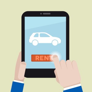 a tablet displaying a car rental app